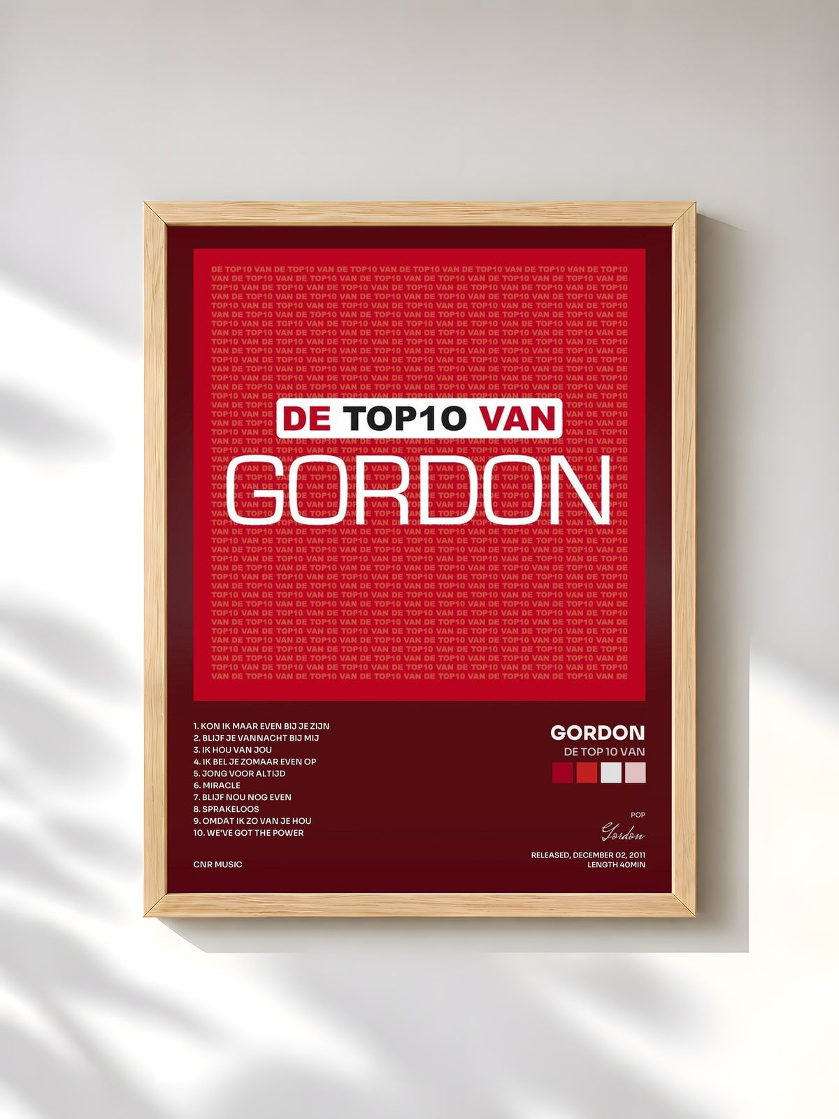 #bois Tableau de l'album De Top 10 Van de Gordon, cadre en bois brut, imprimé et encadré en France