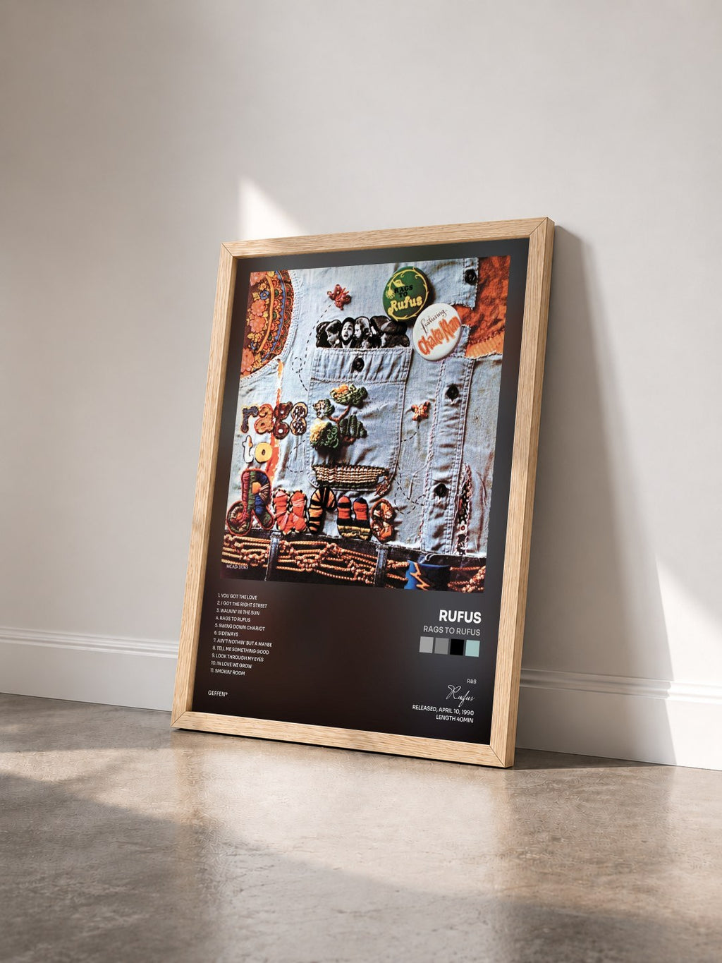 #bois Tableau de l'album Rags To Rufus de Rufus vu de trois quarts, cadre en bois brut