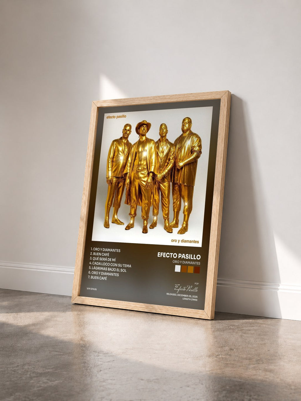 #bois Tableau de l'album Oro y Diamantes de Efecto Pasillo vu de trois quarts, cadre en bois brut