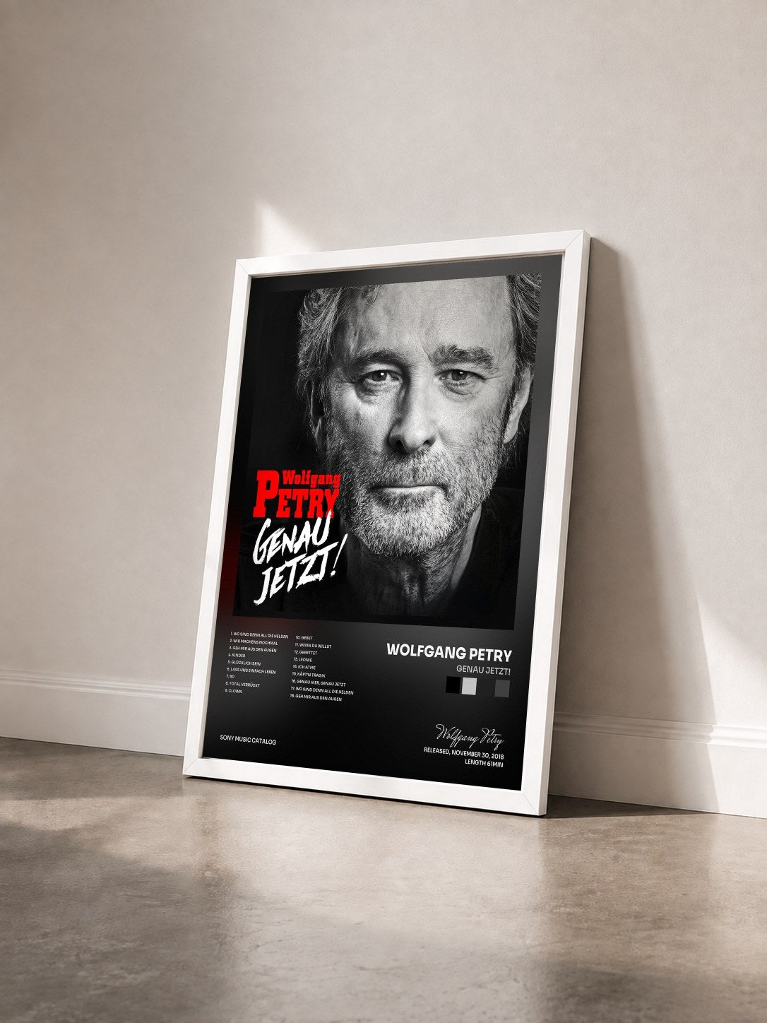 #blanc Tableau de l'album Genau jetzt! de Wolfgang Petry vu de trois quarts, cadre blanc
