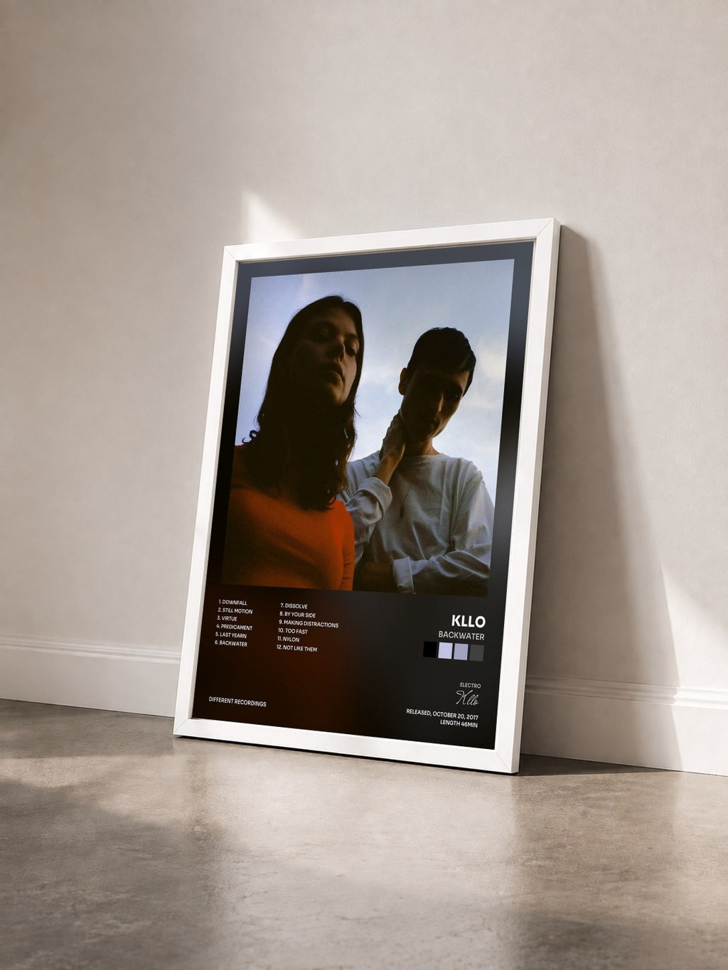#blanc Tableau de l'album Backwater de Kllo vu de trois quarts, cadre blanc