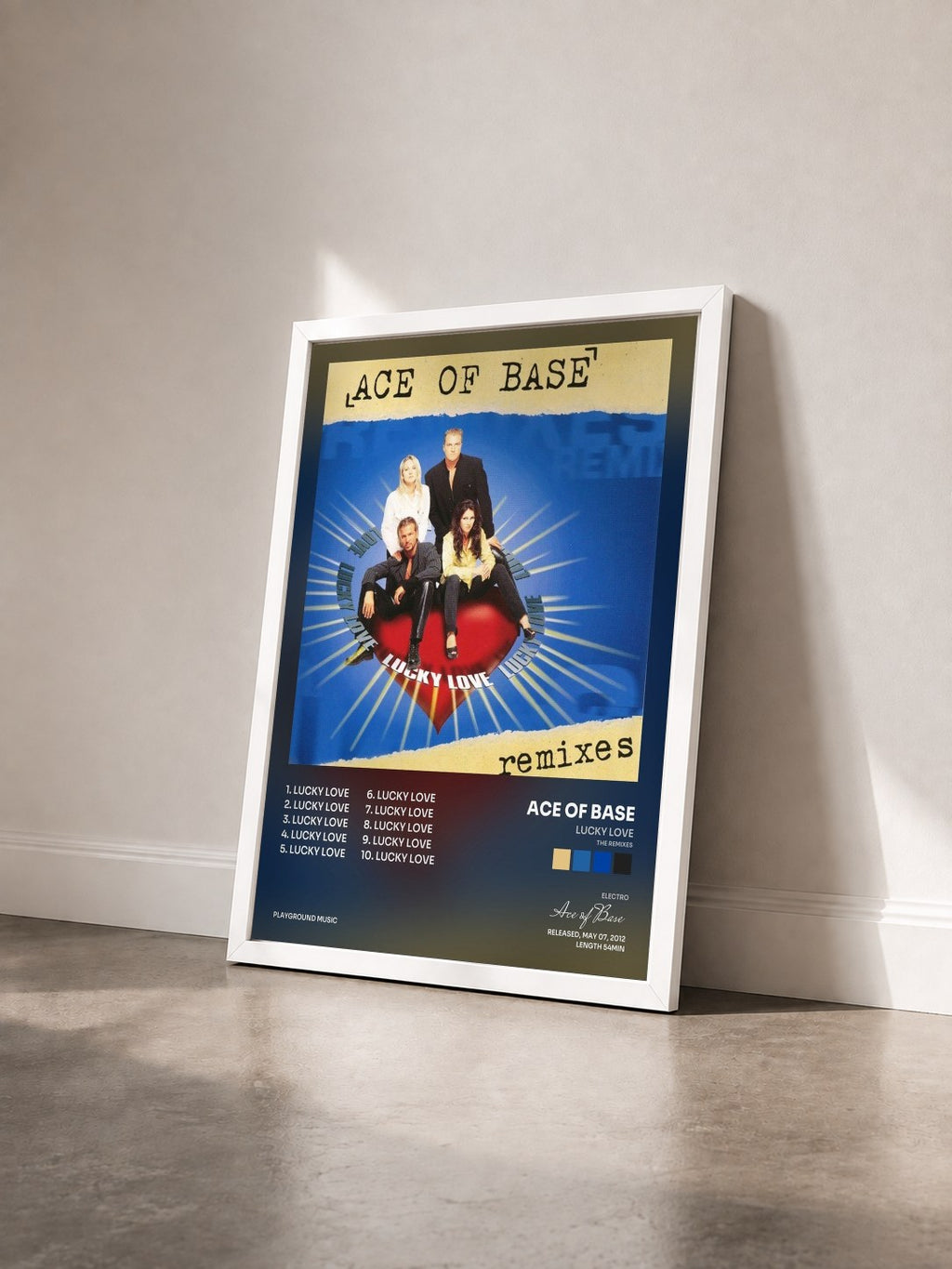 #blanc Tableau de l'album Lucky Love (The Remixes) de Ace of Base vu de trois quarts, cadre blanc