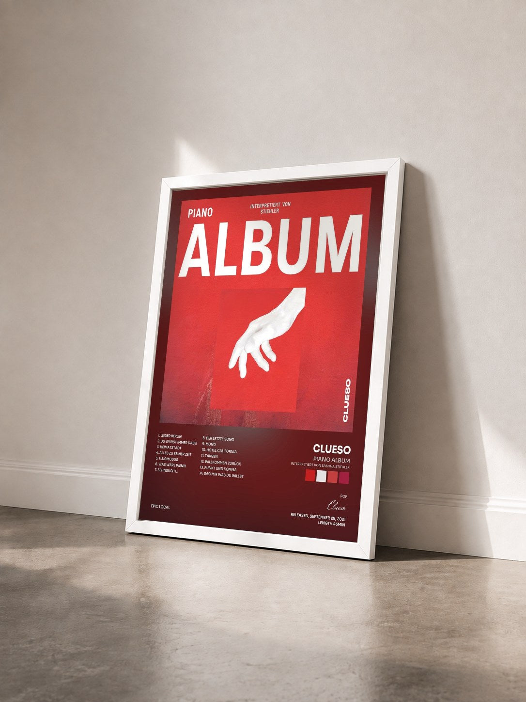 #blanc Tableau de l'album Piano ALBUM (interpretiert von Sascha Stiehler) de Clueso vu de trois quarts, cadre blanc