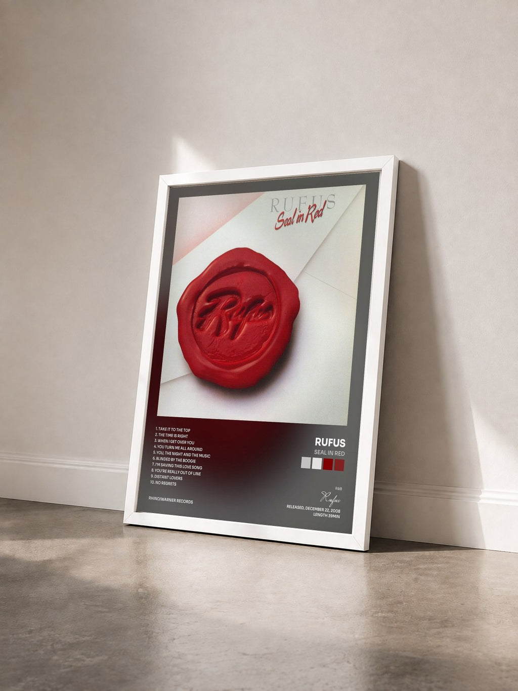 #blanc Tableau de l'album Seal In Red de Rufus vu de trois quarts, cadre blanc