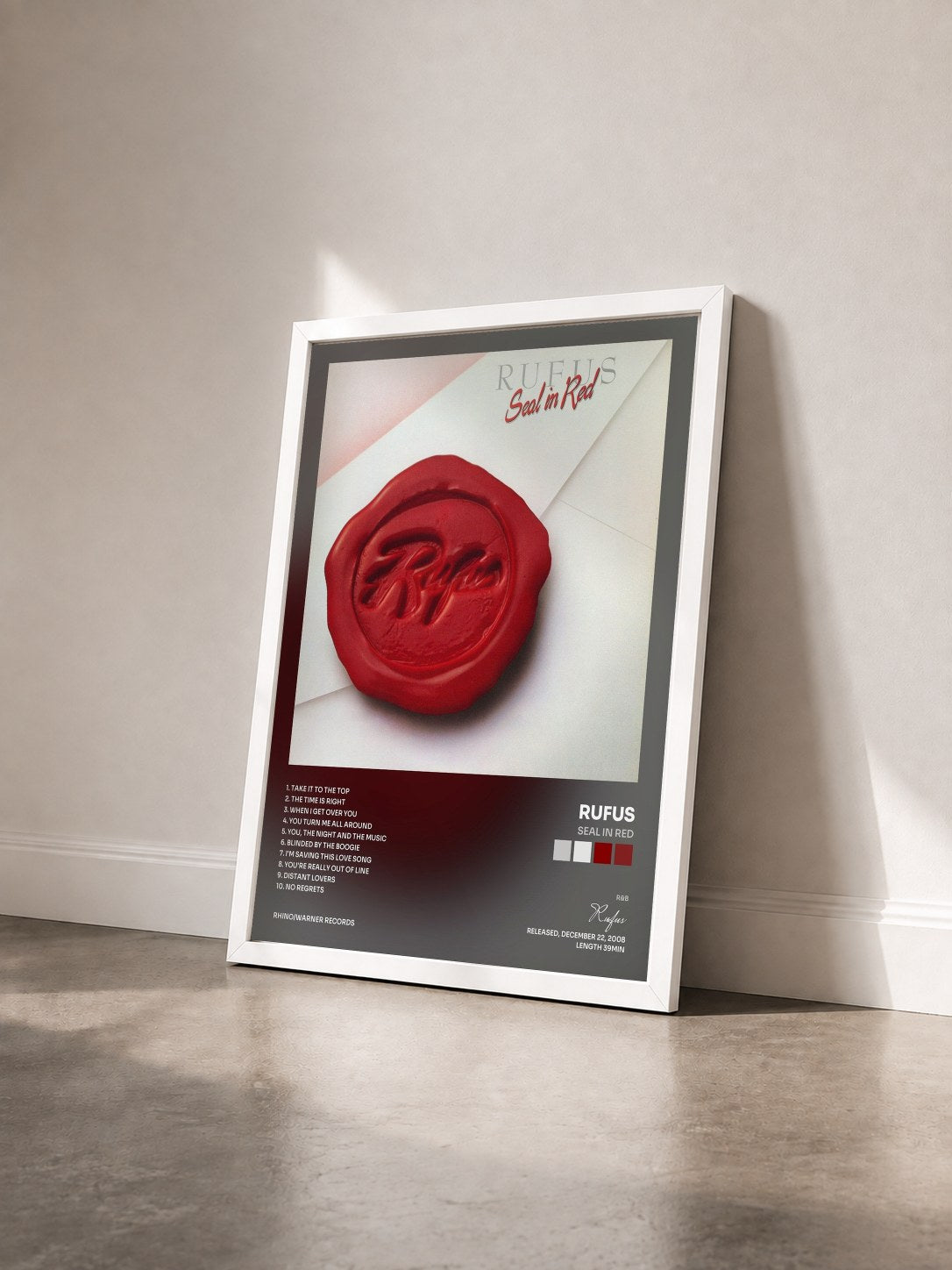 #blanc Tableau de l'album Seal In Red de Rufus vu de trois quarts, cadre blanc