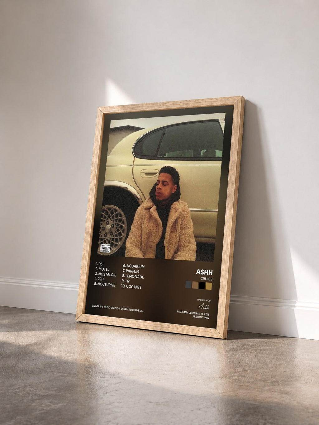 #bois Tableau de l'album CRUISE de Ashh vu de trois quarts, cadre en bois brut