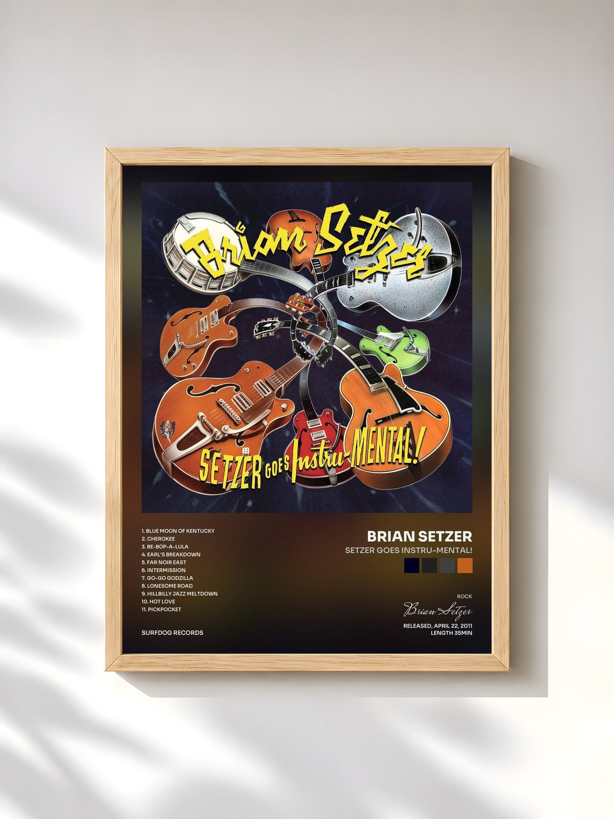 #bois Tableau de l'album Setzer Goes Instru-MENTAL! de Brian Setzer, cadre en bois brut, imprimé et encadré en France