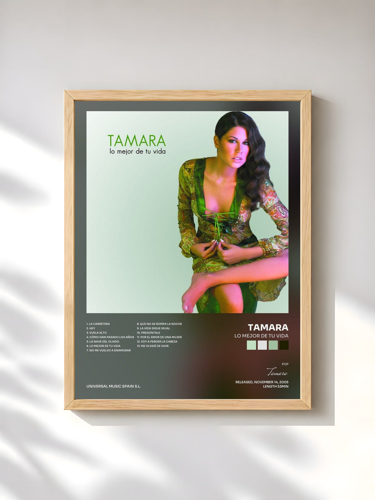 #bois Tableau de l'album Lo Mejor De Tu Vida de Tamara, cadre en bois brut, imprimé et encadré en France
