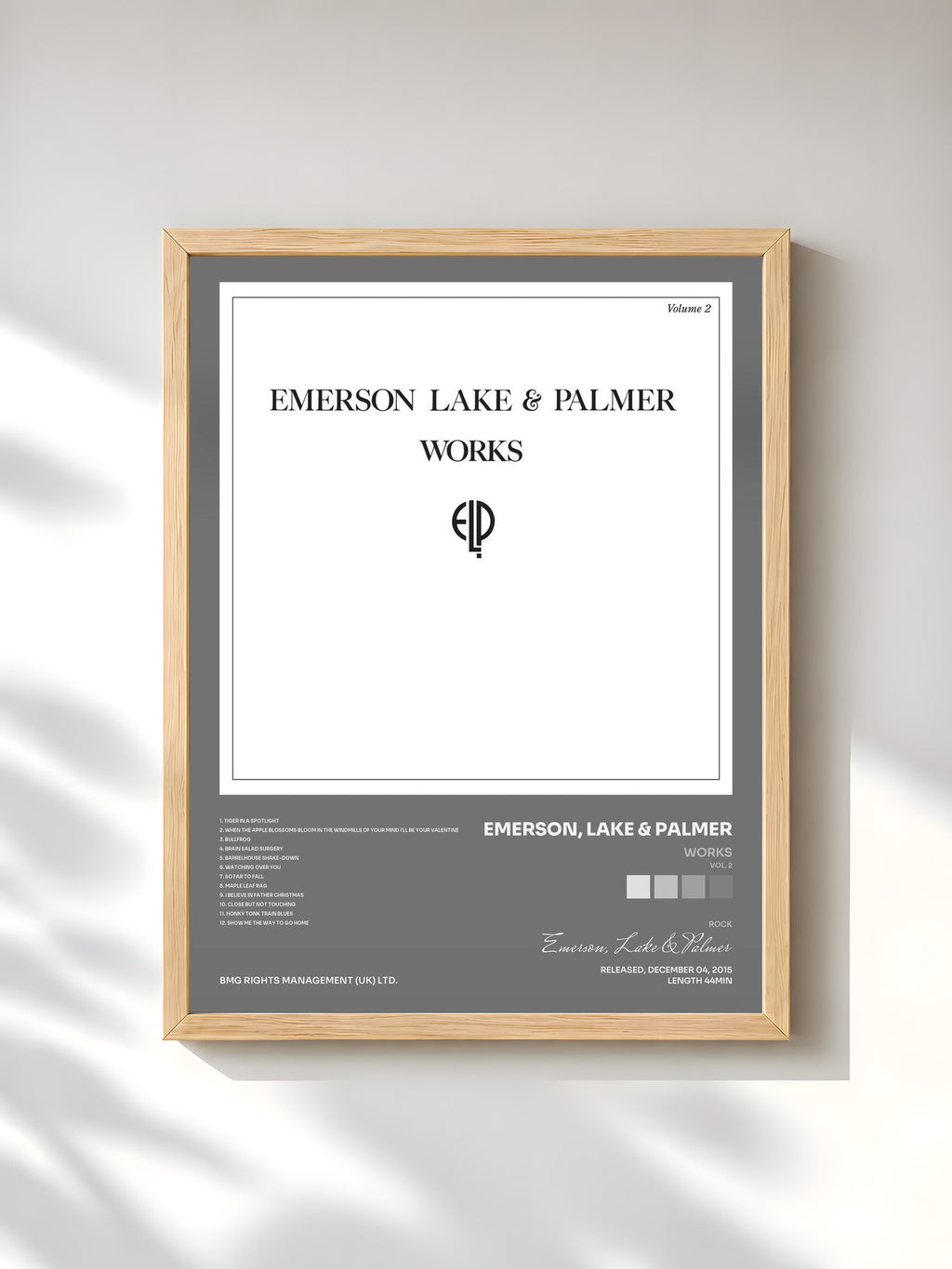 #bois Tableau de l'album Works (Vol. 2) de Emerson, Lake & Palmer, cadre en bois brut, imprimé et encadré en France