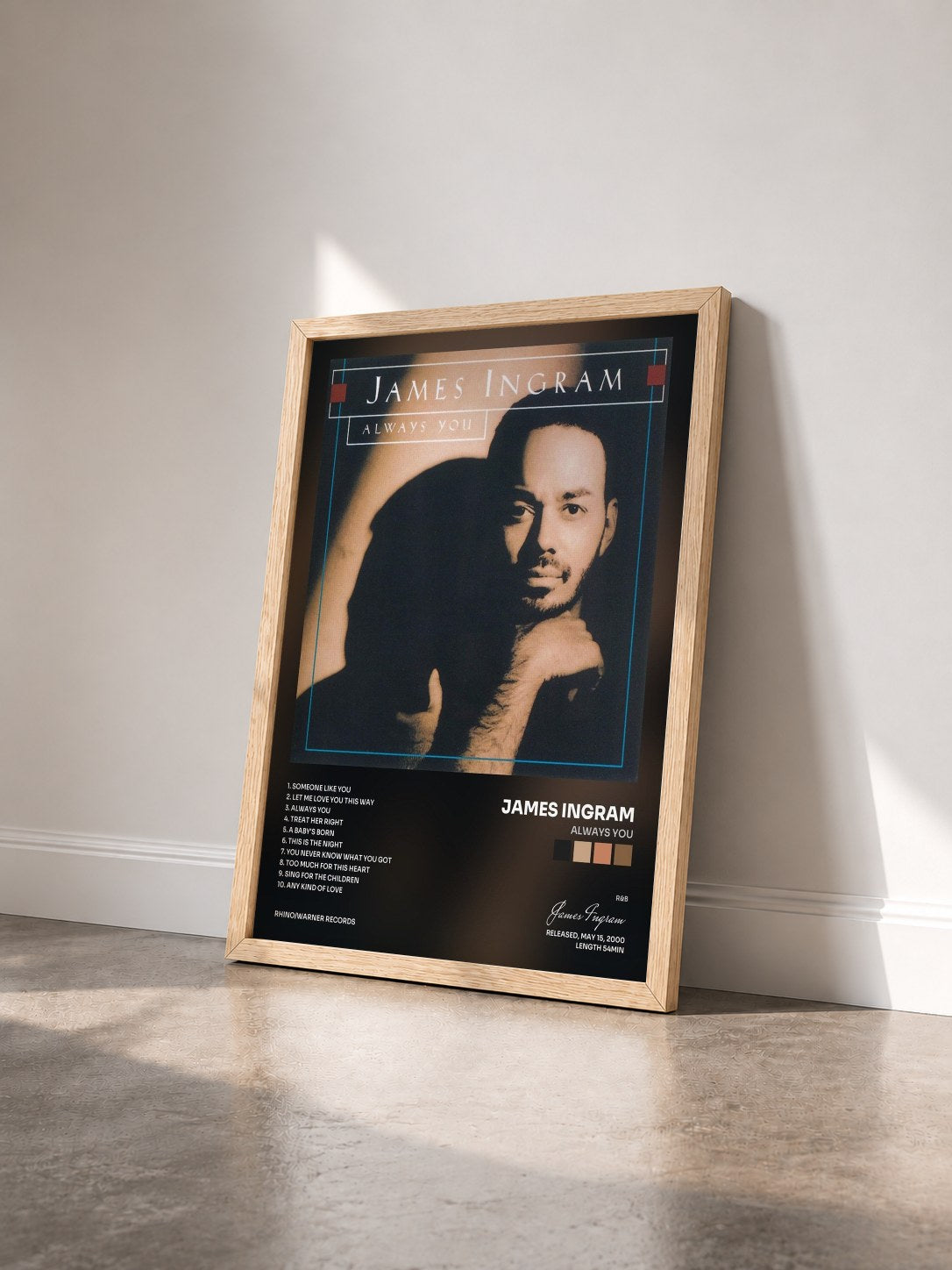 #bois Tableau de l'album Always You de James Ingram vu de trois quarts, cadre en bois brut