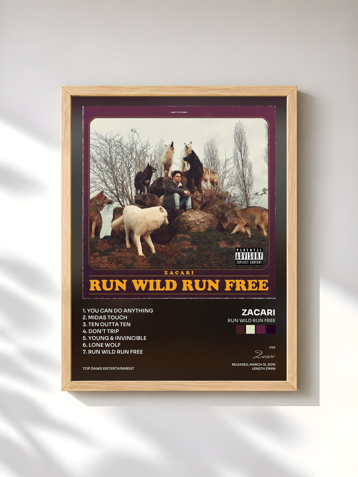 #bois Tableau de l'album Run Wild Run Free de Zacari, cadre en bois brut, imprimé et encadré en France