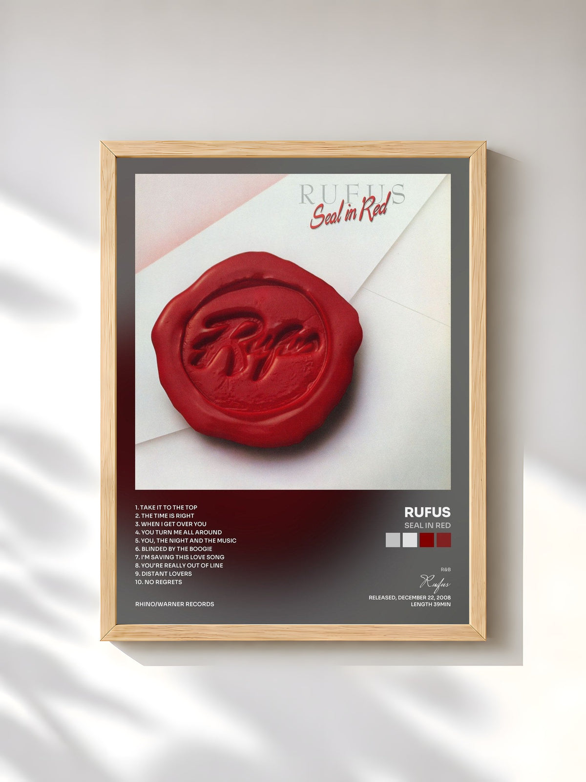 #bois Tableau de l'album Seal In Red de Rufus, cadre en bois brut, imprimé et encadré en France