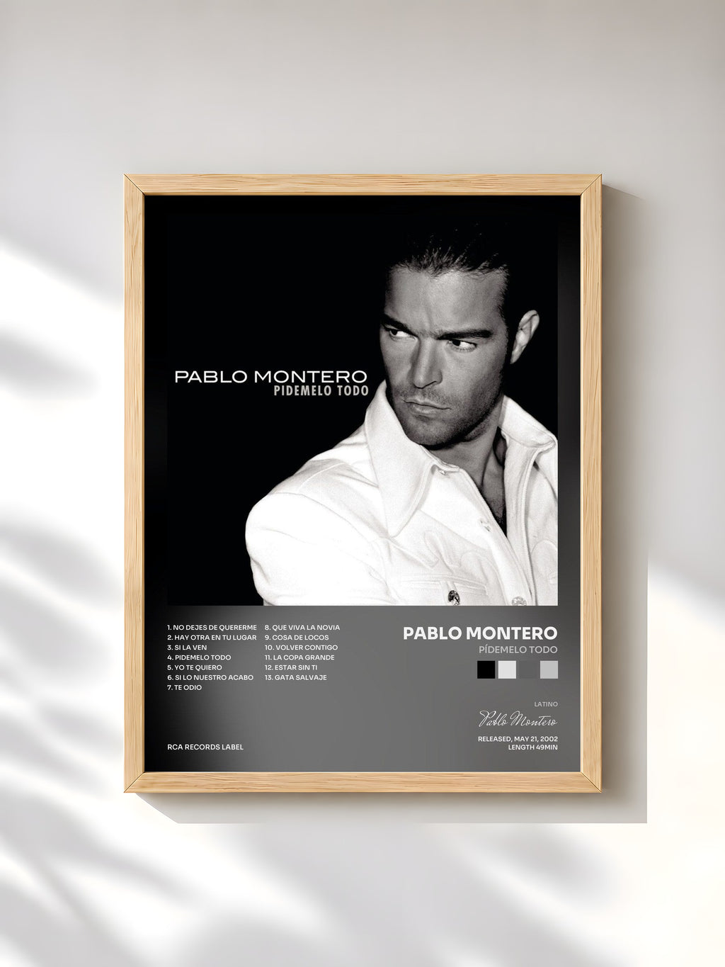 #bois Tableau de l'album Pídemelo Todo de Pablo Montero, cadre en bois brut, imprimé et encadré en France