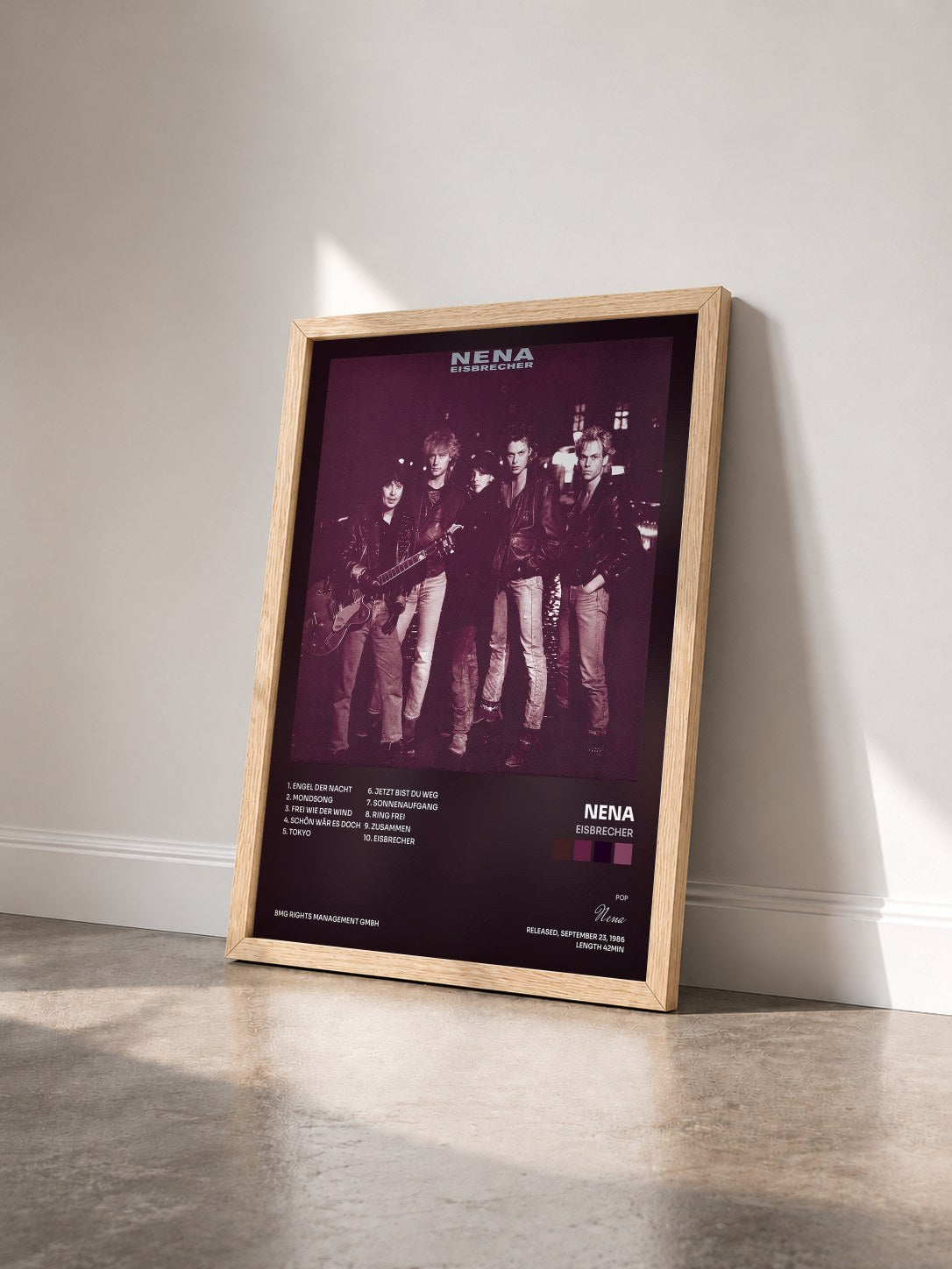 #bois Tableau de l'album Eisbrecher de Nena vu de trois quarts, cadre en bois brut