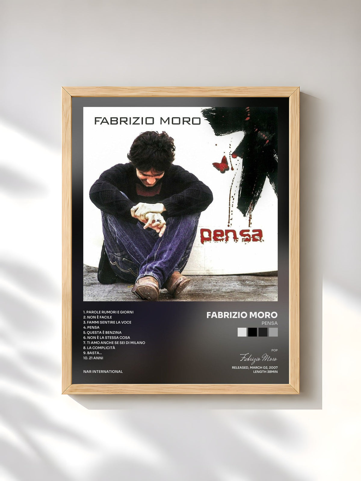 #bois Tableau de l'album Pensa de Fabrizio Moro, cadre en bois brut, imprimé et encadré en France
