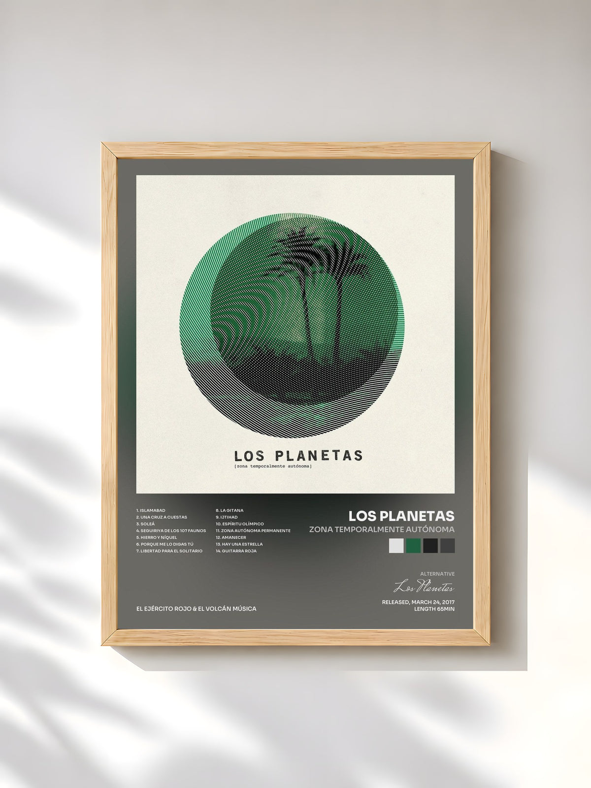 #bois Tableau de l'album Zona Temporalmente Autónoma de Los Planetas, cadre en bois brut, imprimé et encadré en France
