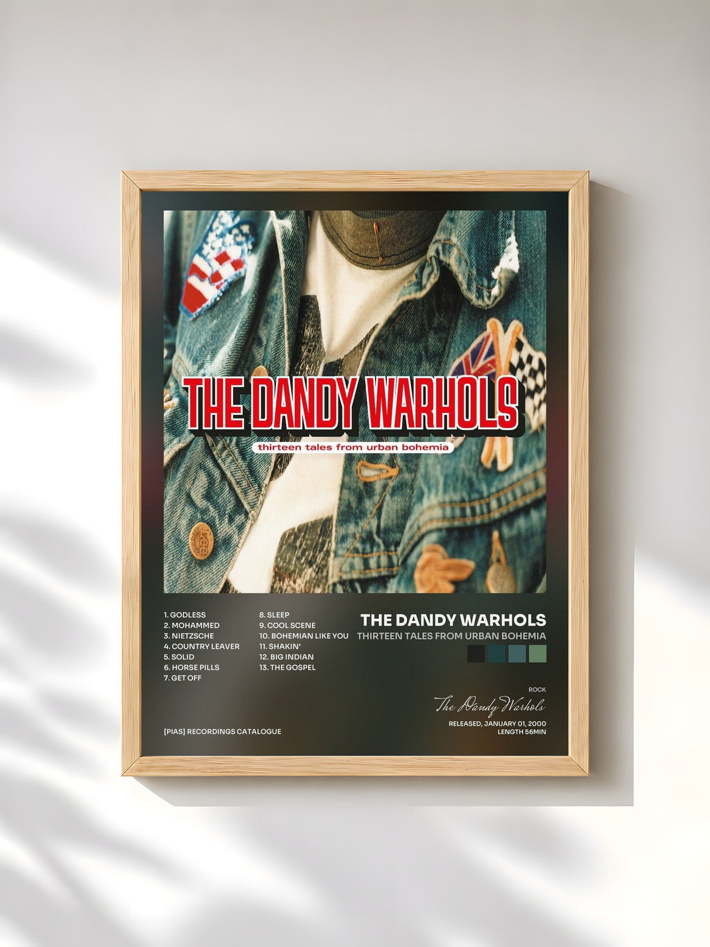 #bois Tableau de l'album Thirteen Tales From Urban Bohemia de The Dandy Warhols, cadre en bois brut, imprimé et encadré en France