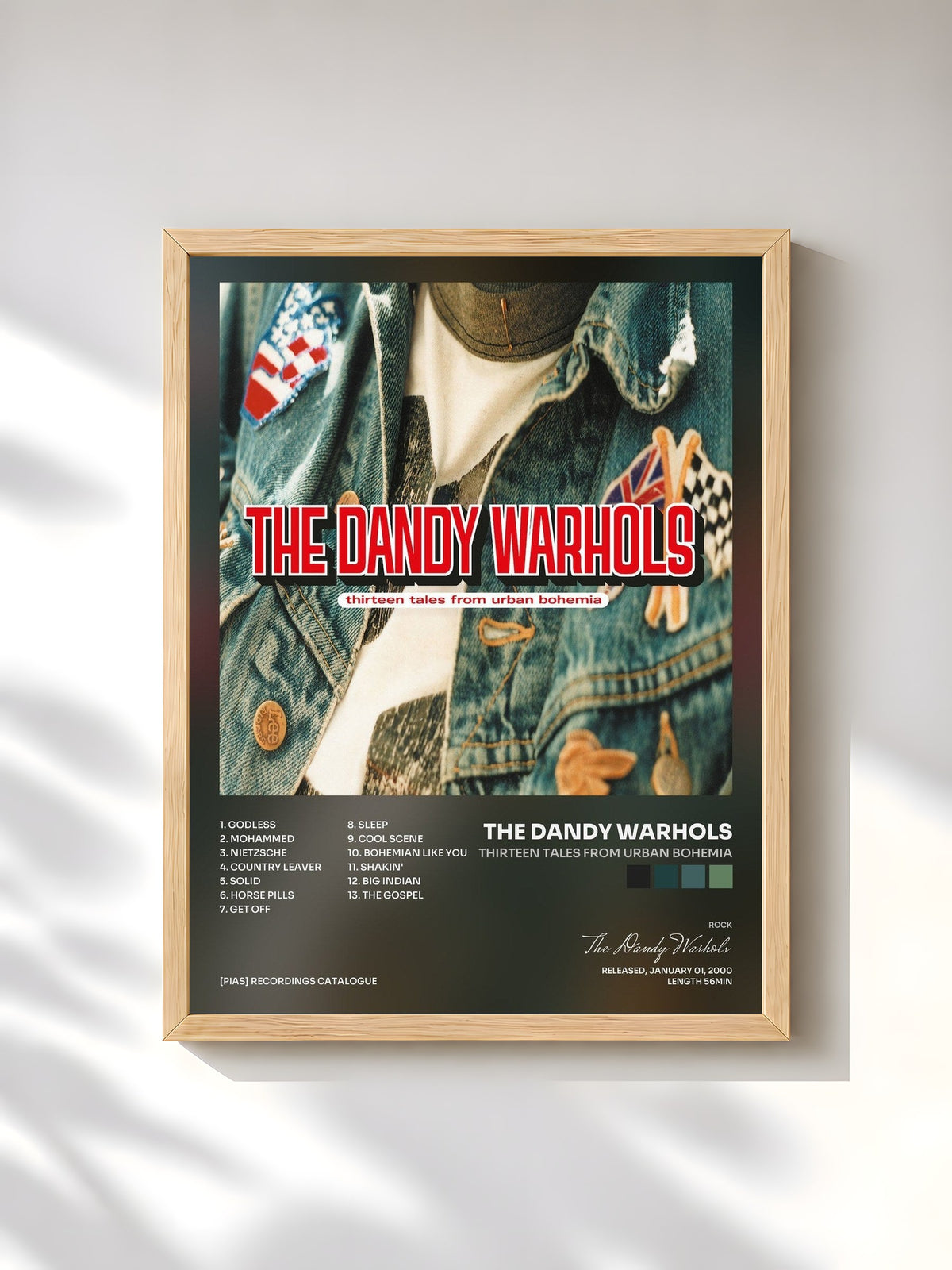#bois Tableau de l'album Thirteen Tales From Urban Bohemia de The Dandy Warhols, cadre en bois brut, imprimé et encadré en France