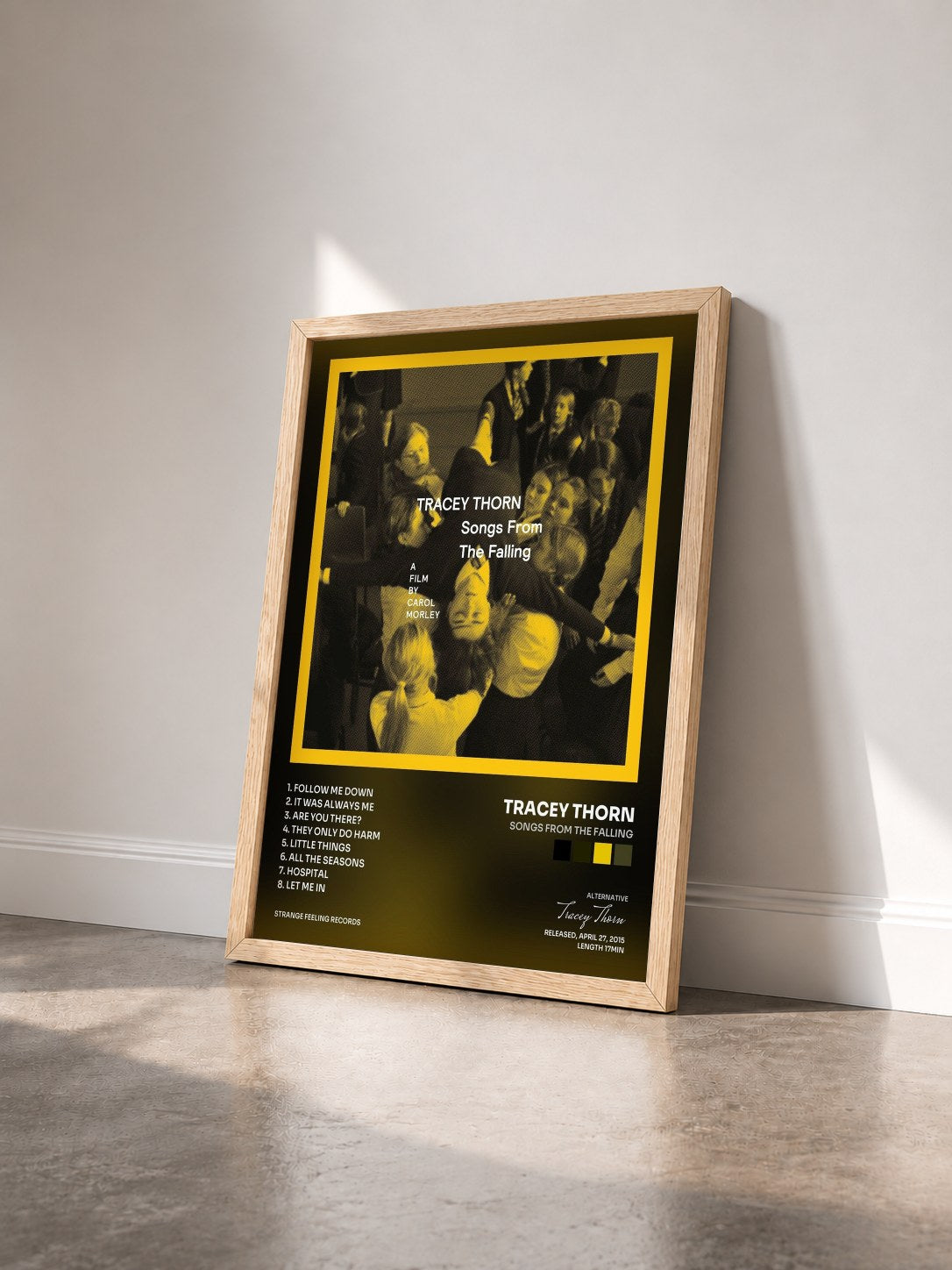 #bois Tableau de l'album Songs from the Falling de Tracey Thorn vu de trois quarts, cadre en bois brut