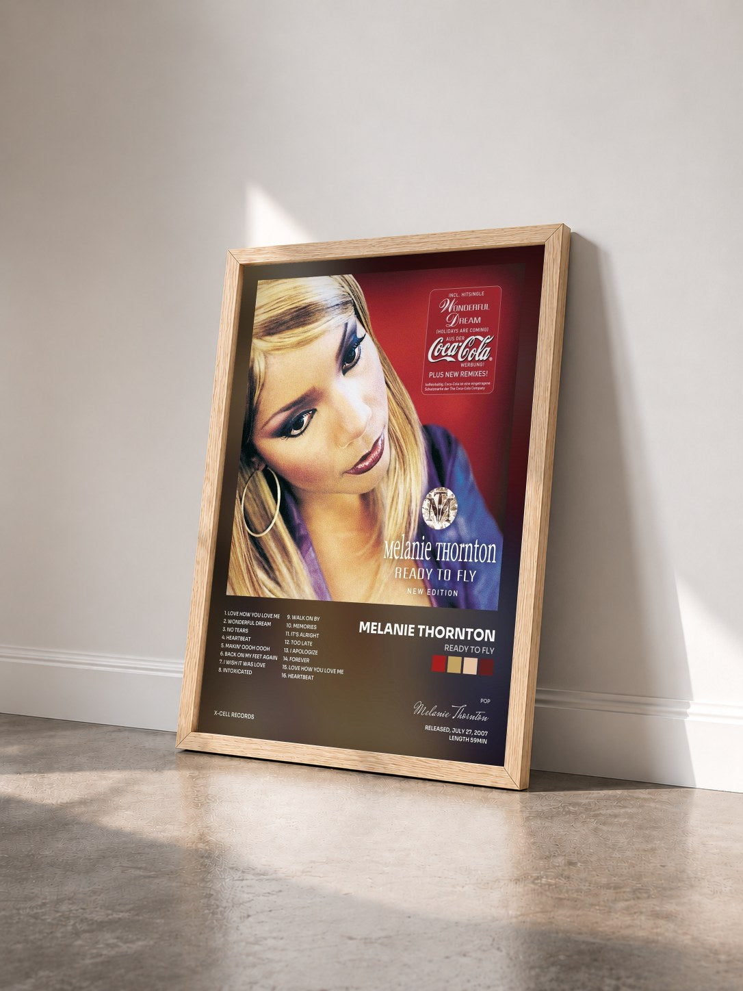 #bois Tableau de l'album Ready To Fly de Melanie Thornton vu de trois quarts, cadre en bois brut