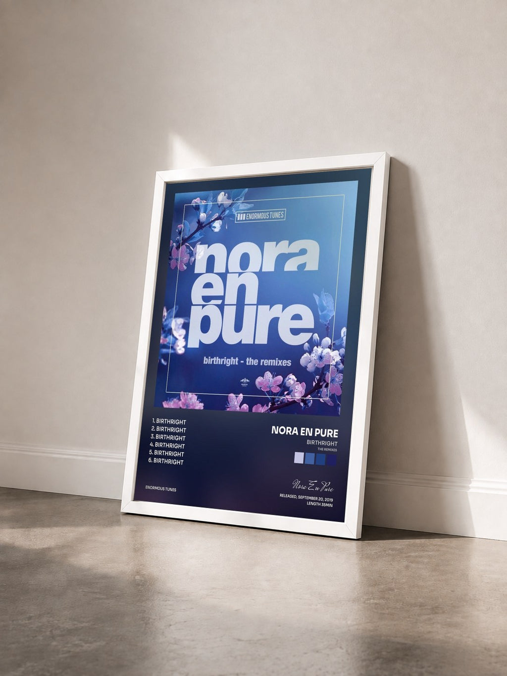 #blanc Tableau de l'album Birthright (The Remixes) de Nora En Pure vu de trois quarts, cadre blanc