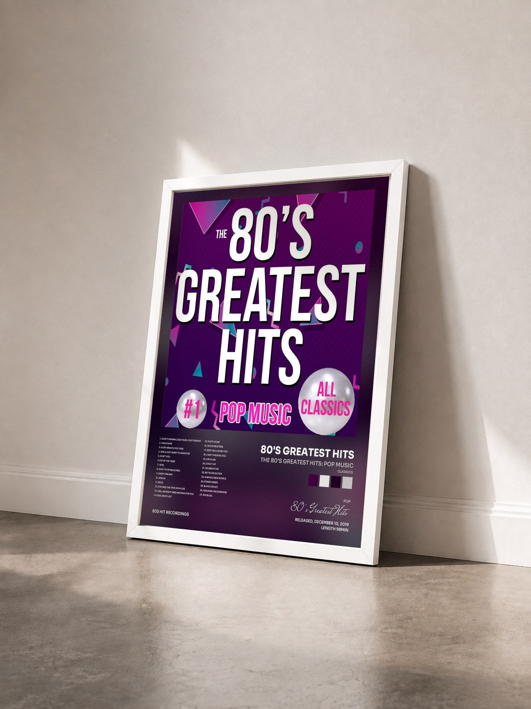 #blanc Tableau de l'album The 80's Greatest Hits: Pop Music (Classics) de 80's Greatest Hits vu de trois quarts, cadre blanc