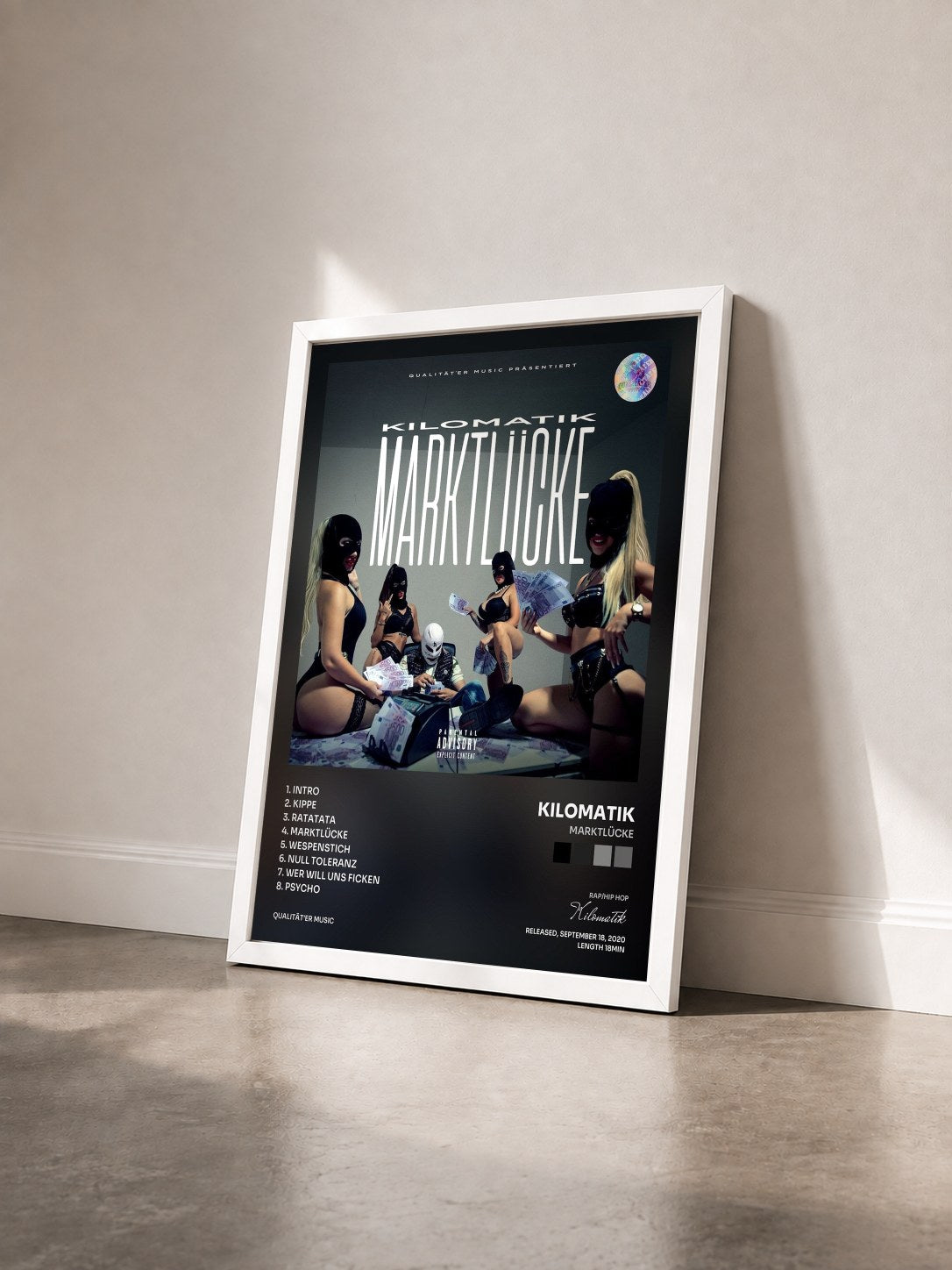 #blanc Tableau de l'album MARKTLÜCKE de Kilomatik vu de trois quarts, cadre blanc