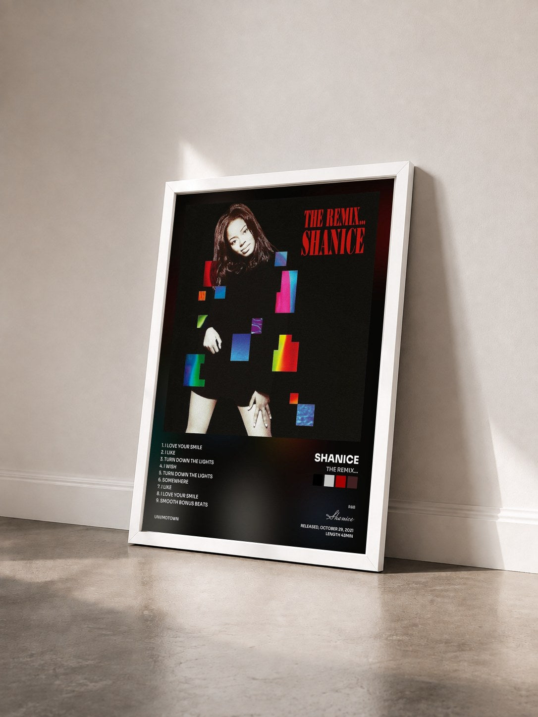 #blanc Tableau de l'album The Remix... de Shanice vu de trois quarts, cadre blanc