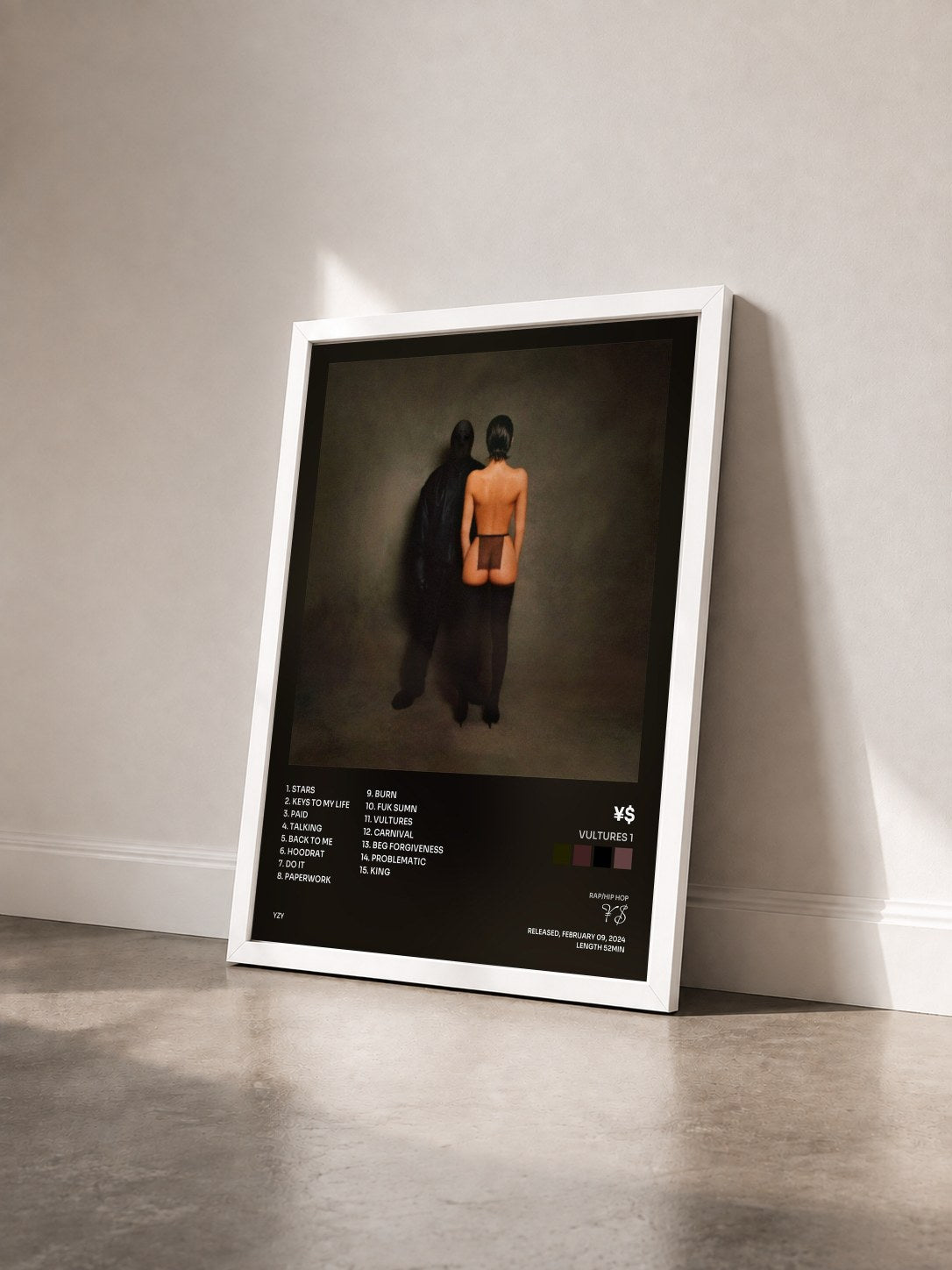 #blanc Tableau de l'album VULTURES 1 de ¥$ vu de trois quarts, cadre blanc