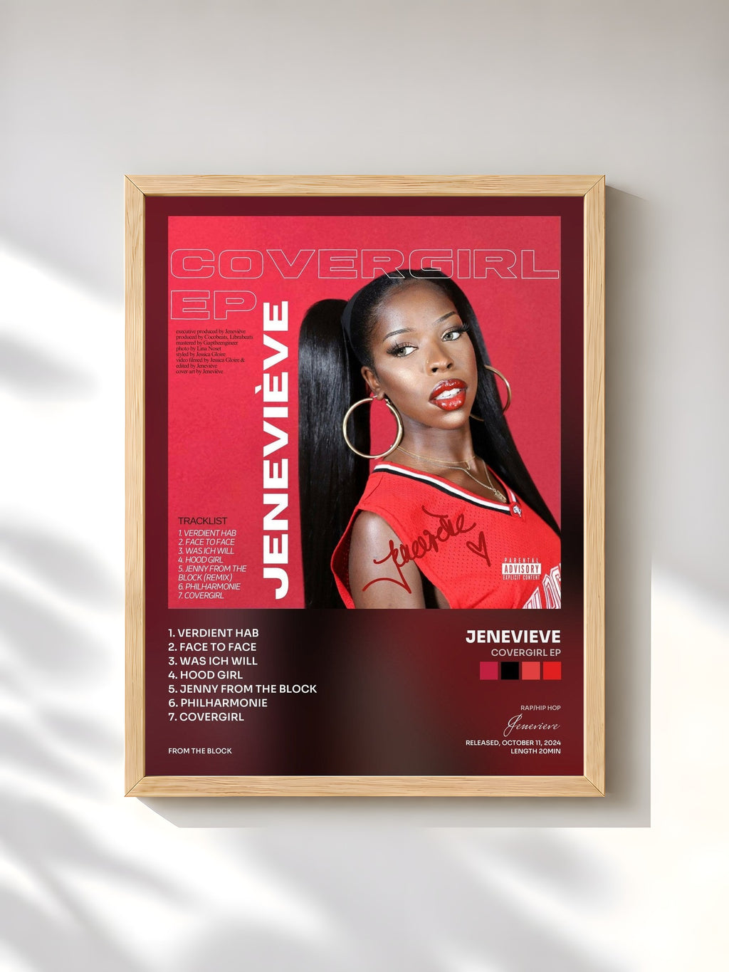 #bois Tableau de l'album COVERGIRL EP de Jenevieve, cadre en bois brut, imprimé et encadré en France