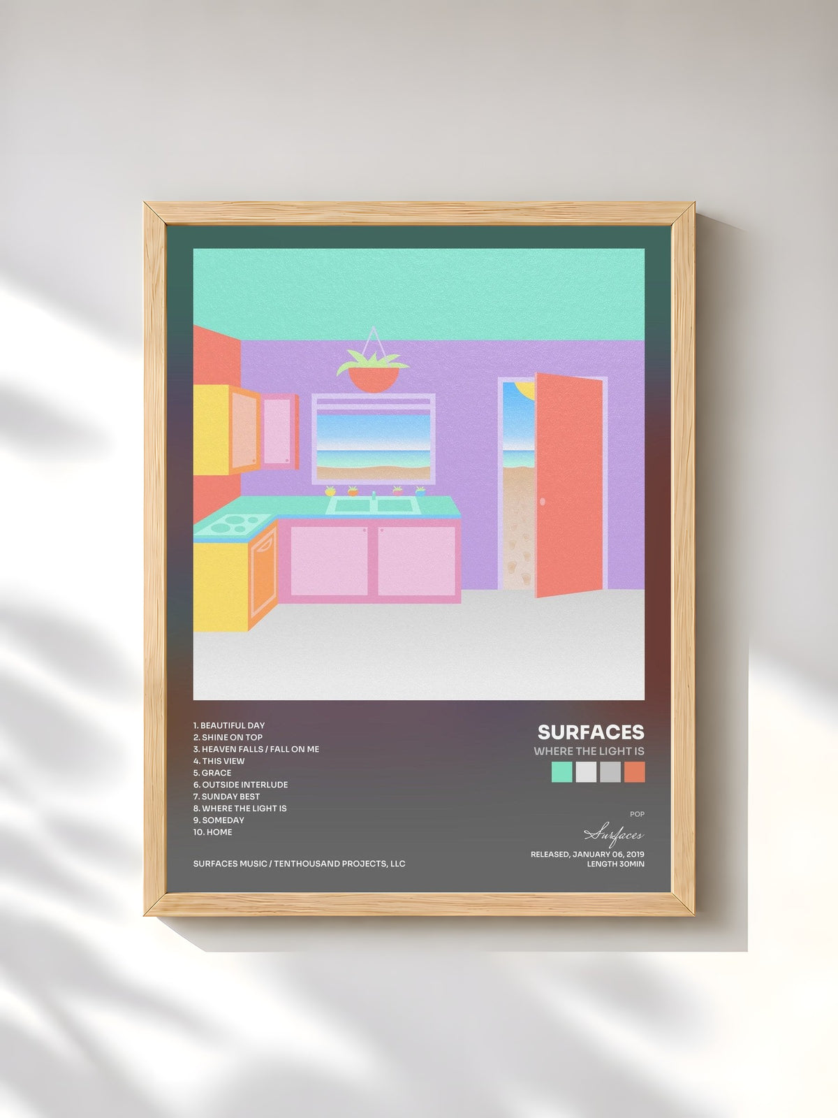#bois Tableau de l'album Where the Light Is de Surfaces, cadre en bois brut, imprimé et encadré en France