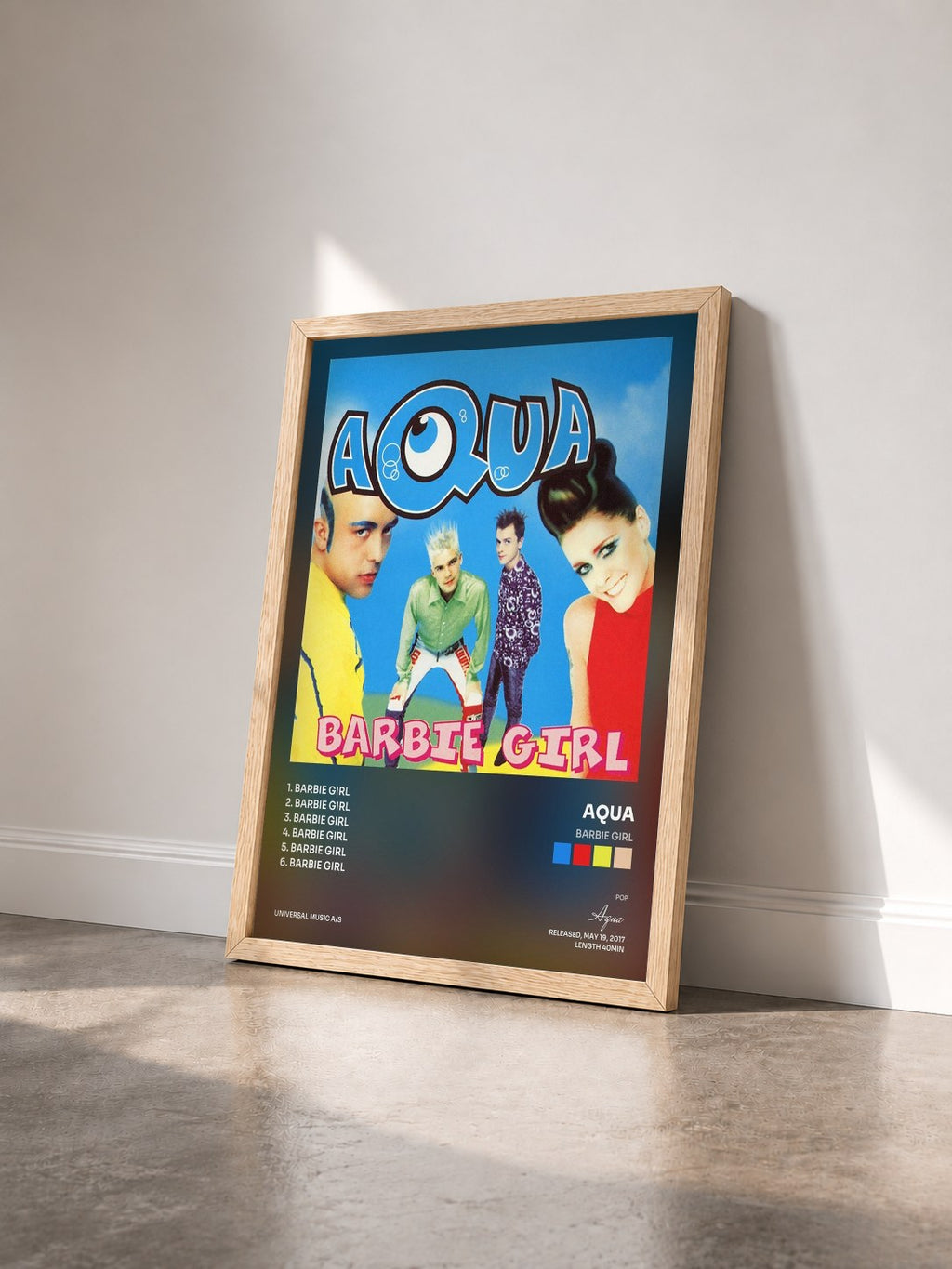#bois Tableau de l'album Barbie Girl de Aqua vu de trois quarts, cadre en bois brut