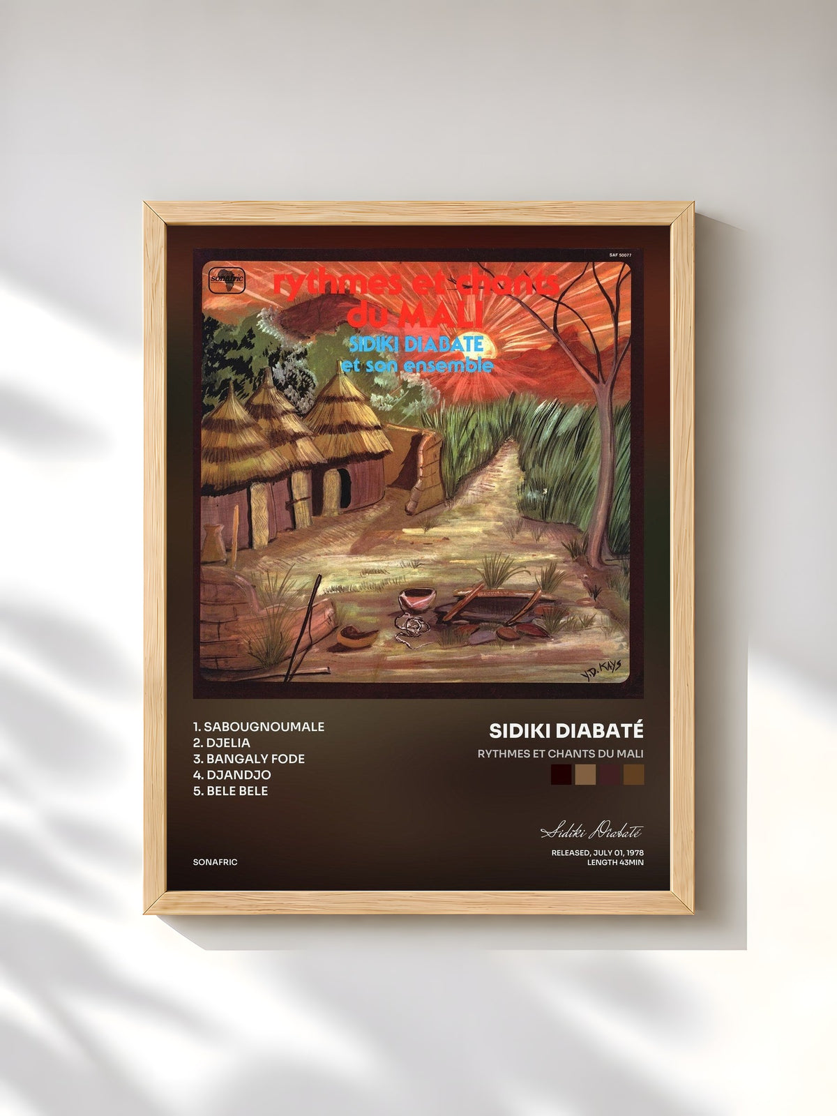 #bois Tableau de l'album Rythmes Et Chants Du Mali de Sidiki Diabaté, cadre en bois brut, imprimé et encadré en France
