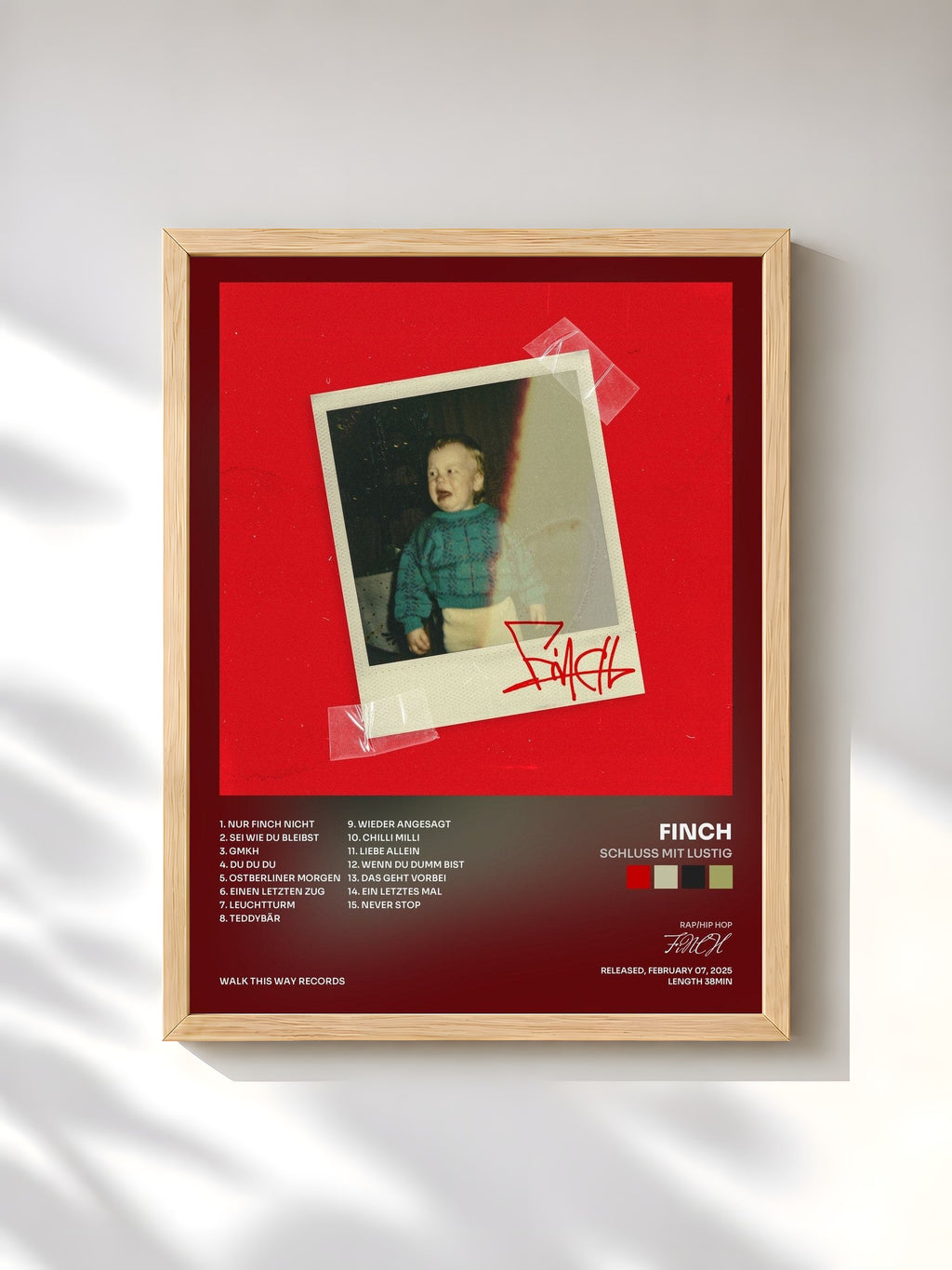 #bois Tableau de l'album SCHLUSS MiT LUSTiG de FiNCH, cadre en bois brut, imprimé et encadré en France