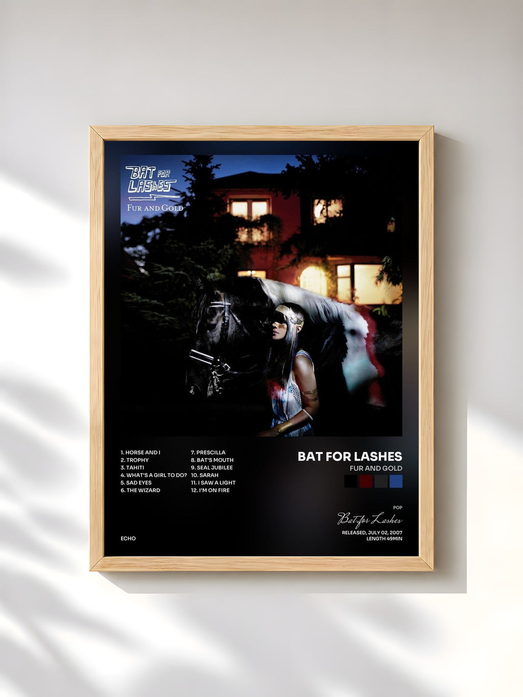 #bois Tableau de l'album Fur and Gold de Bat for Lashes, cadre en bois brut, imprimé et encadré en France
