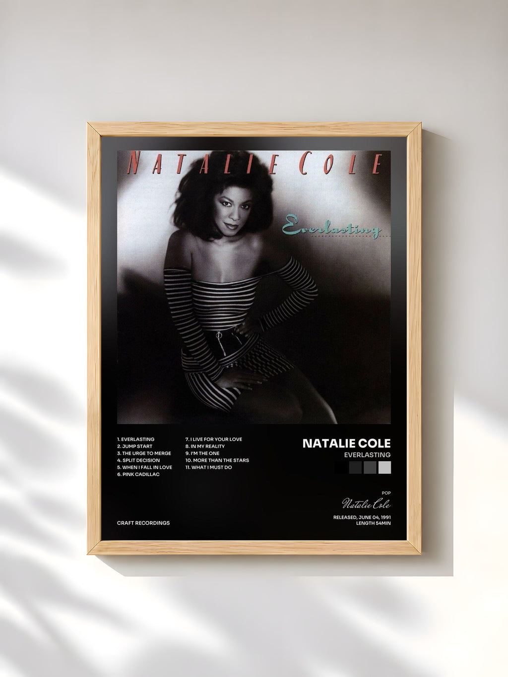 #bois Tableau de l'album Everlasting de Natalie Cole, cadre en bois brut, imprimé et encadré en France