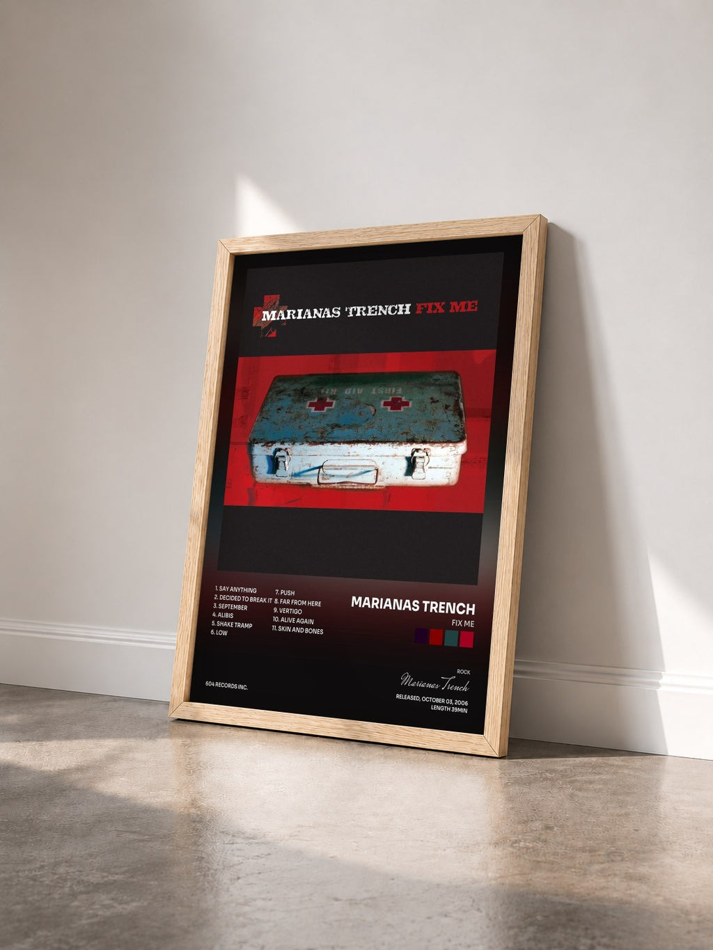 #bois Tableau de l'album Fix Me de Marianas Trench vu de trois quarts, cadre en bois brut