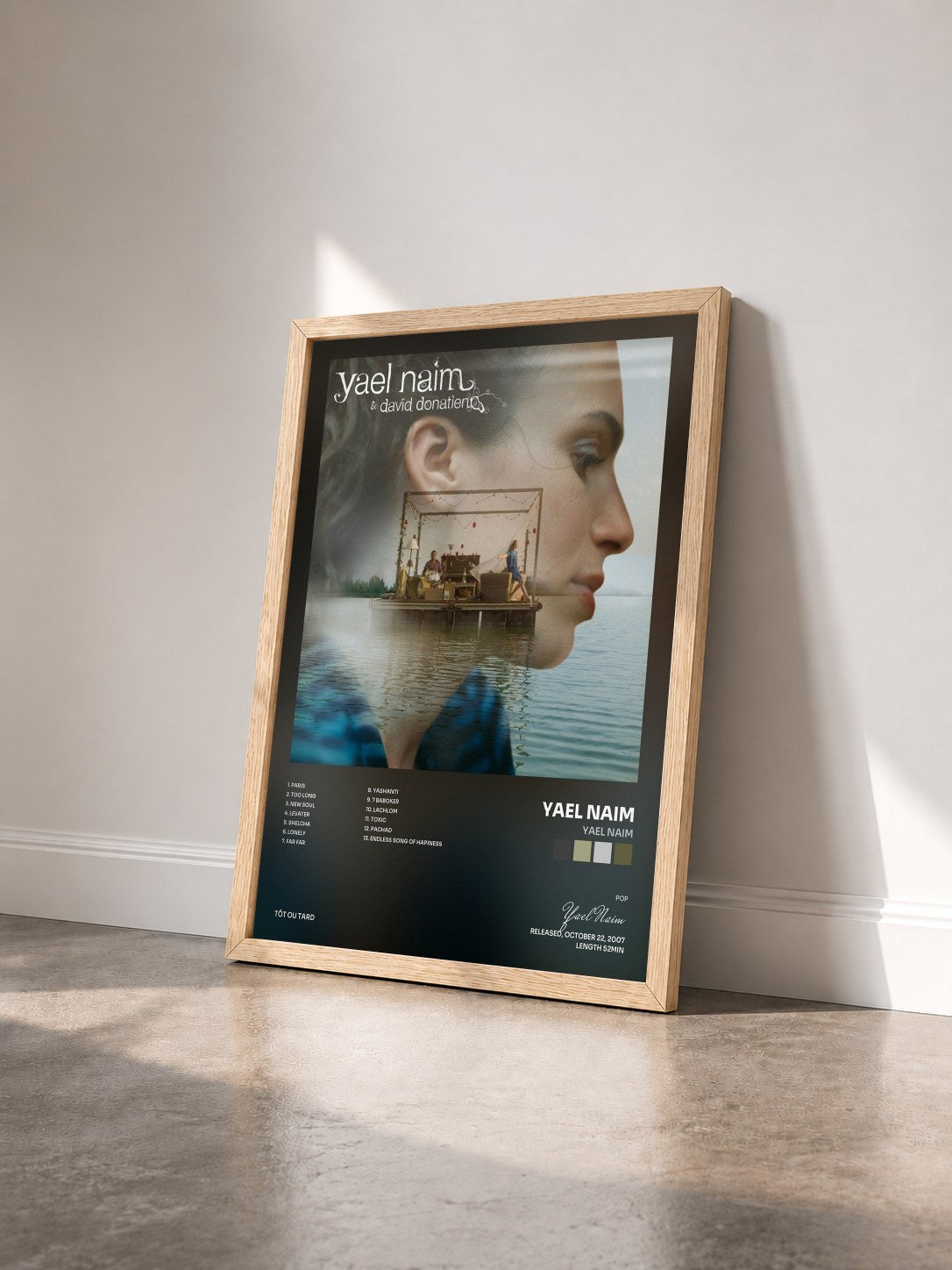 #bois Tableau de l'album Yael Naim de Yael Naim vu de trois quarts, cadre en bois brut
