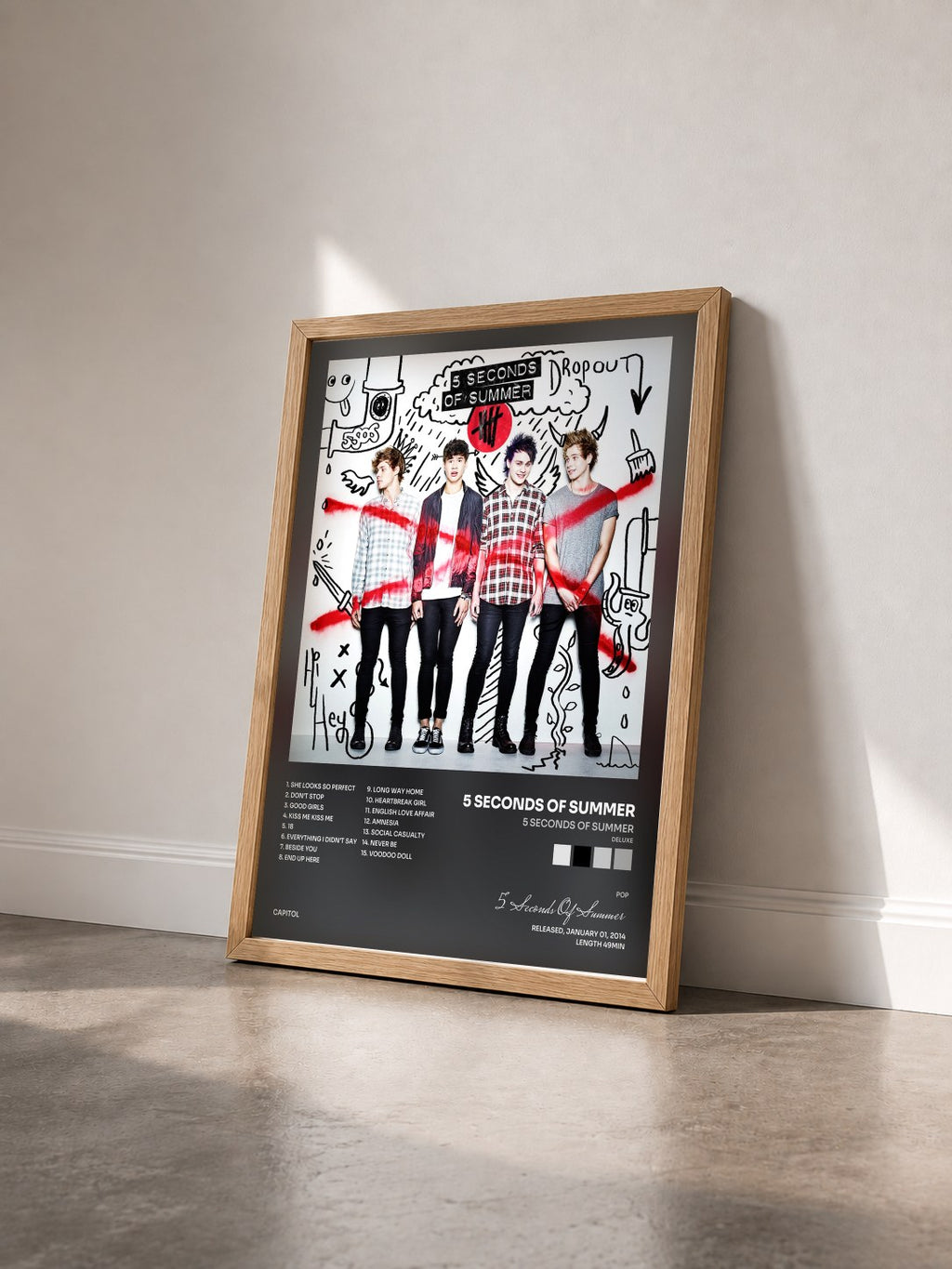 #bois Tableau de l'album 5 Seconds Of Summer (Deluxe) de 5 Seconds Of Summer vu de trois quarts, cadre en bois brut
