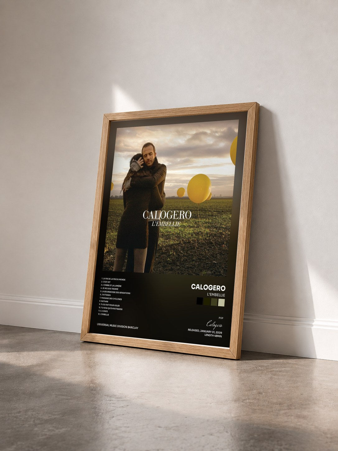#bois Tableau de l'album L'Embellie de Calogero vu de trois quarts, cadre en bois brut
