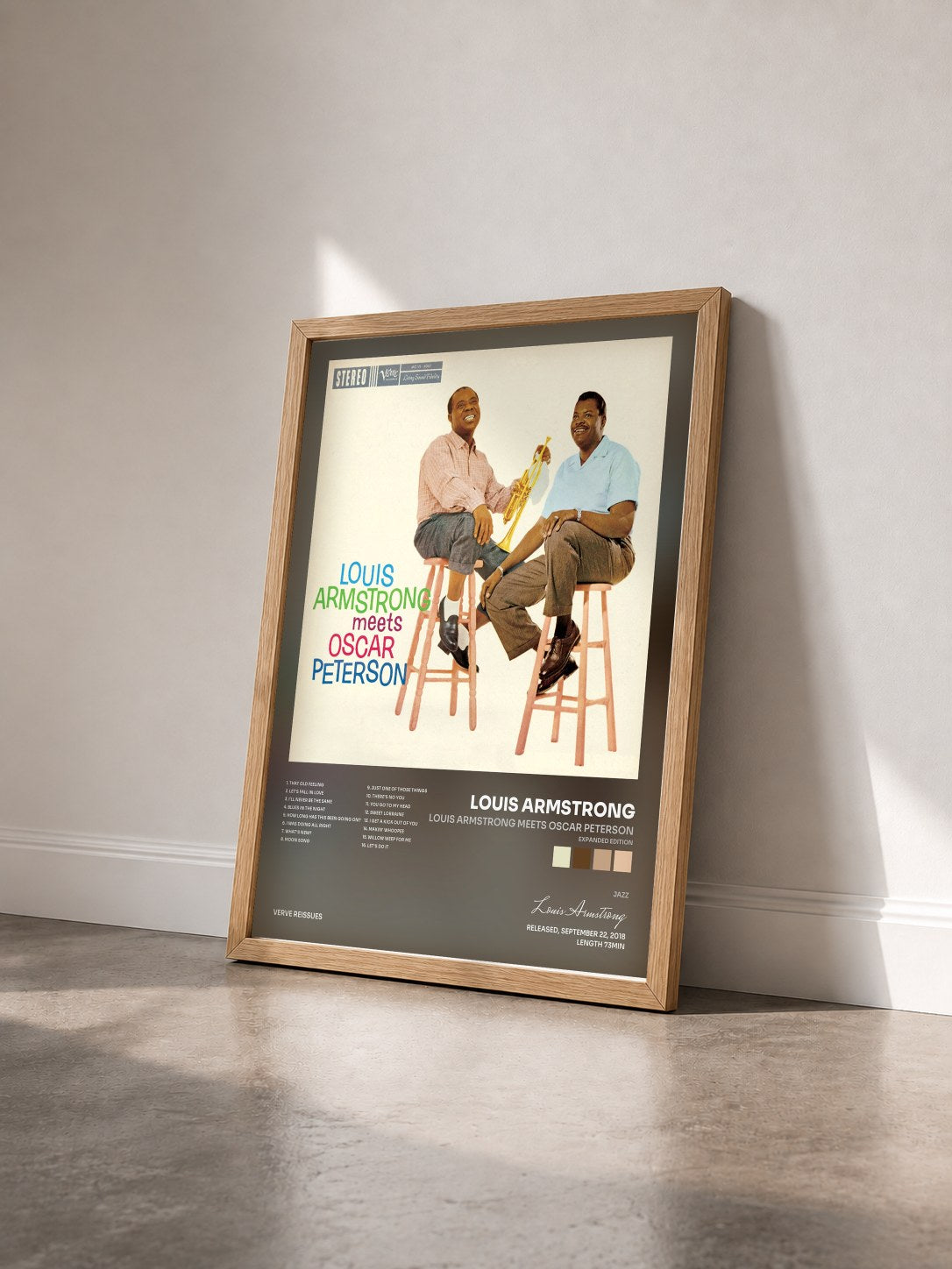 #bois Tableau de l'album Louis Armstrong Meets Oscar Peterson (Expanded Edition) de Louis Armstrong vu de trois quarts, cadre en bois brut