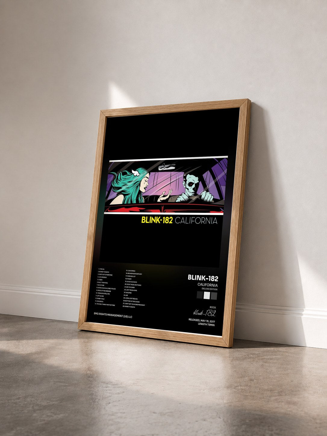 #bois Tableau de l'album California (Deluxe Edition) de blink-182 vu de trois quarts, cadre en bois brut