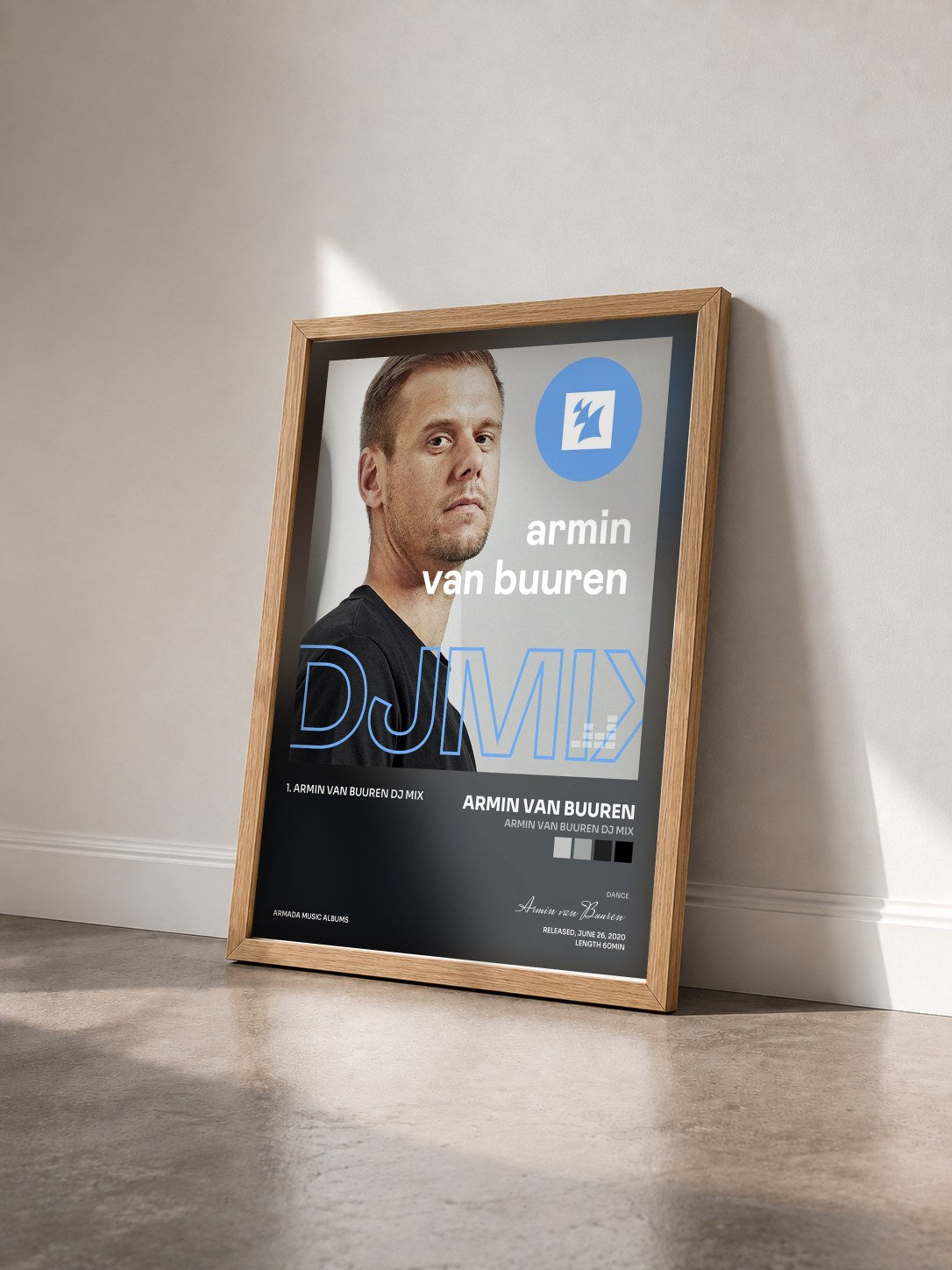 #bois Tableau de l'album Armin van Buuren DJ Mix de Armin van Buuren vu de trois quarts, cadre en bois brut