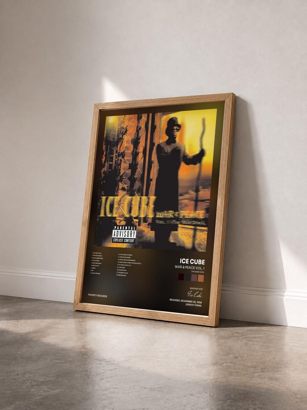 #bois Tableau de l'album War & Peace Vol. 1 (The War Disc) de Ice Cube vu de trois quarts, cadre en bois brut