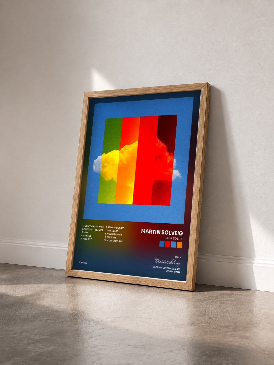 #bois Tableau de l'album Back To Life de Martin Solveig vu de trois quarts, cadre en bois brut