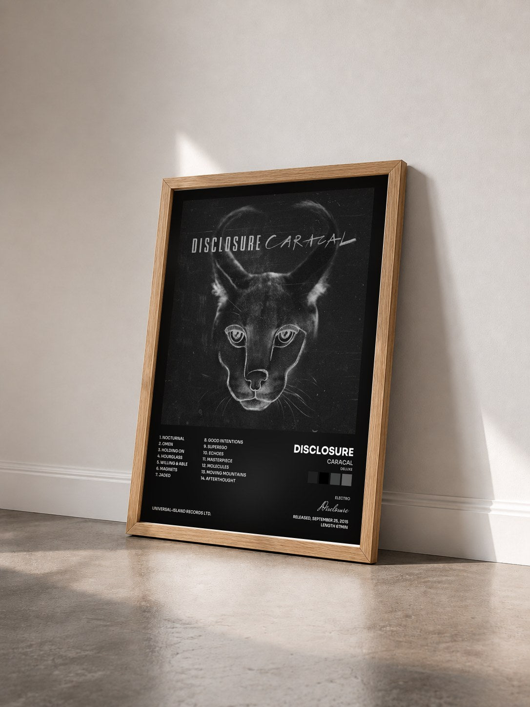 #bois Tableau de l'album Caracal (Deluxe) de Disclosure vu de trois quarts, cadre en bois brut