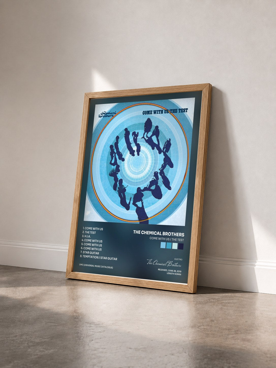 #bois Tableau de l'album Come With Us / The Test de The Chemical Brothers vu de trois quarts, cadre en bois brut