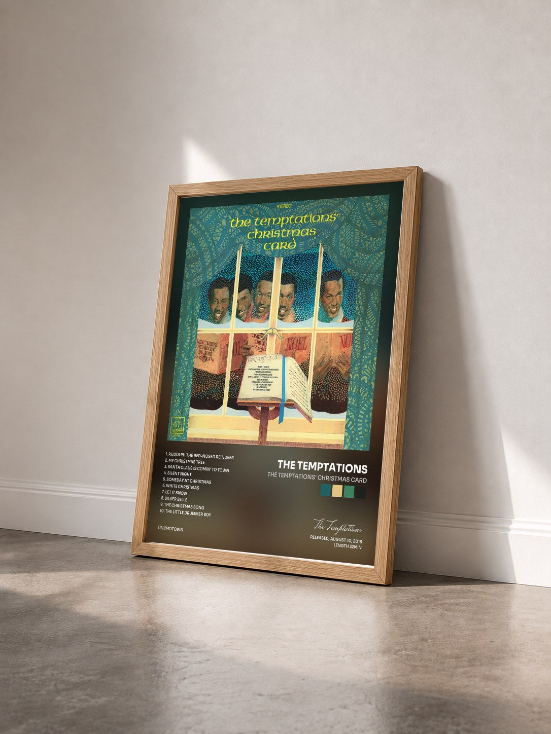 #bois Tableau de l'album The Temptations' Christmas Card de The Temptations vu de trois quarts, cadre en bois brut