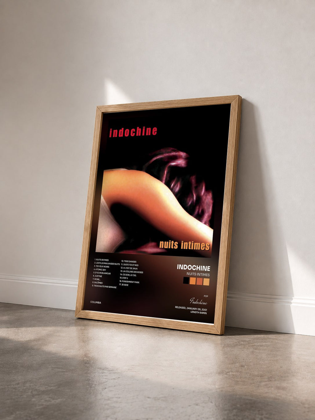 #bois Tableau de l'album Nuits intimes de Indochine vu de trois quarts, cadre en bois brut
