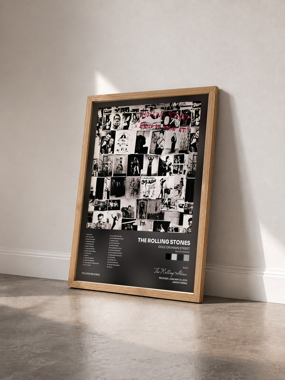 #bois Tableau de l'album Exile On Main Street (Deluxe Version) de The Rolling Stones vu de trois quarts, cadre en bois brut